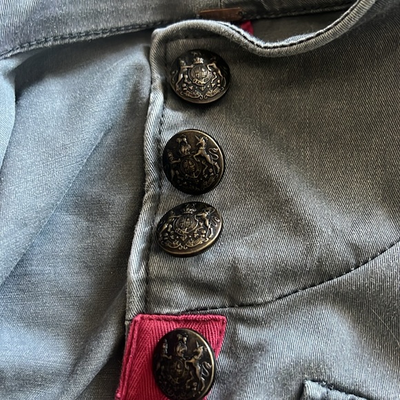 Free People Gray Utility Military Jacket with Red Trim and Gold Epaulets - Picture 11 of 16